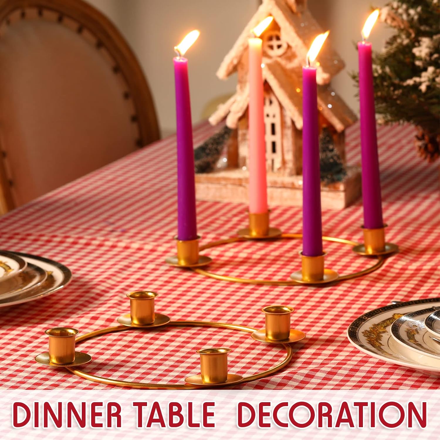 CHENGU 2 Pieces Advent Wreath Ring Candle Holder Christmas Ring Wreath Table Decoration Taper Metal Candle Holder for Christmas Advent Home Decor(Round Shape)