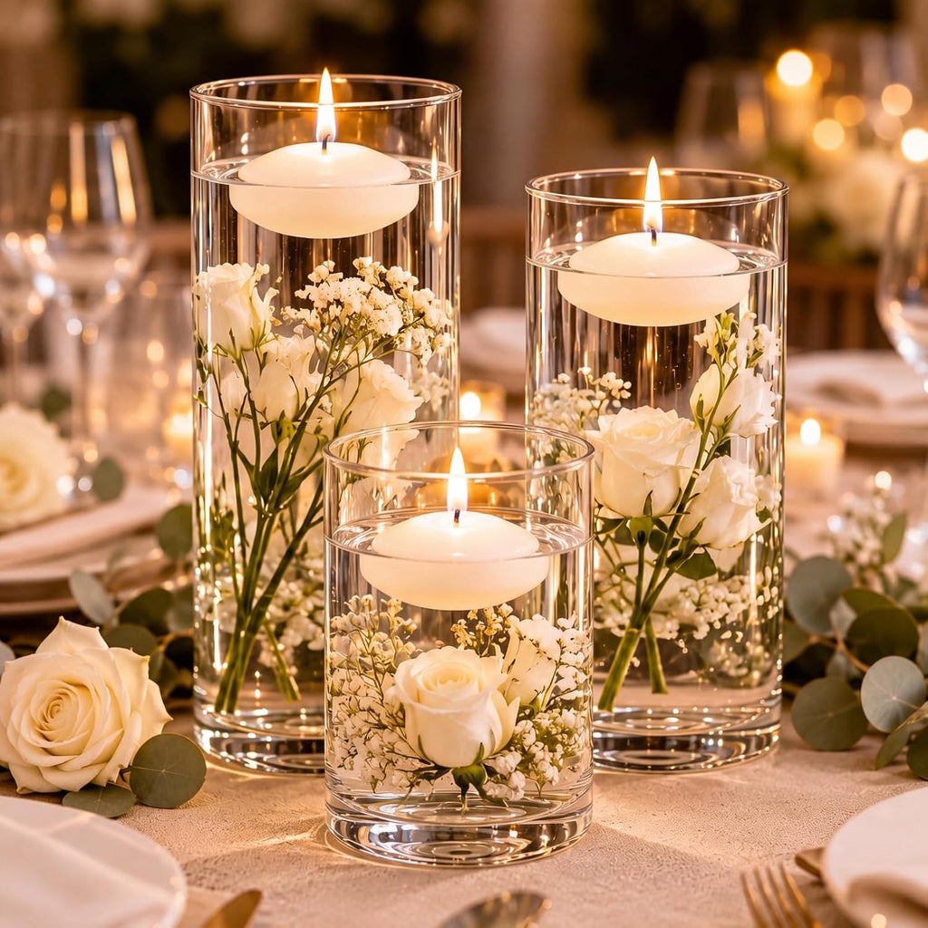 Treela 80 Pcs 1.73 Inch Unscented Floating Candles, Dripless Tealight Candles with 5 Hours Long Burning for Wedding Vases Centerpieces, Party Home Decorations(White)