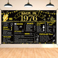 DARUNAXY 50th Birthday Black Gold Party Decoration, Back in 1976 Banner 50 Year Old Birthday Party Poster Supplies Vintage 1976 Backdrop Photography Background for Men & Women 50th Class Reunion Decor