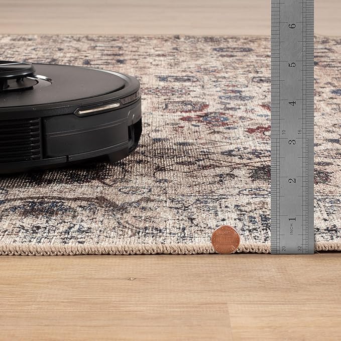 Bloom Rugs Washable Non-Slip 10 ft Runner - Light Tan/Blue Traditional Oriental Runner for Entryway, Hallway, Bathroom, and Kitchen - Exact Size: 2.5' x 10'