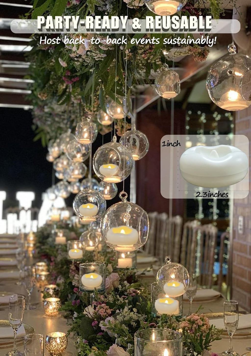 Floating Candles Water-Activated Flameless LED Candle 160+ Hours Waterproof Plastic 2.3" White Battery Operated Candle for Centerpieces Cylinder Vases Table Decorations Wedding Pool Party 24 Packs