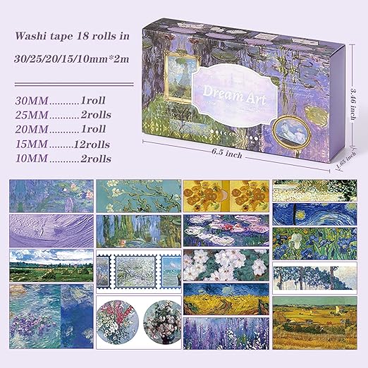 18 Rolls Washi Tape Set Art washi Tape for Crafts and Journaling Scrapbooking Supplies Scrapbook Tape Decorative washi Tape for Scrapbooking