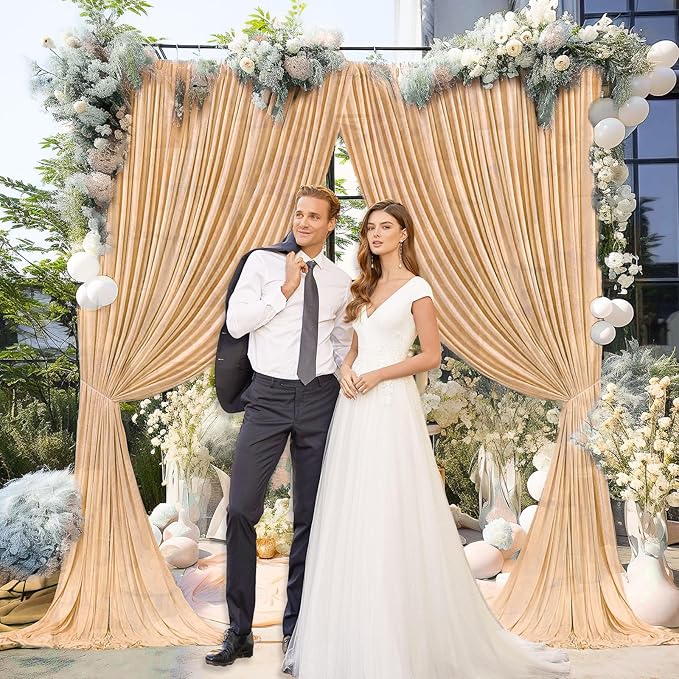 10 x 7 Feet Champagne Backdrop Curtain for Partie, Background Curtains for Photoshoot, Birthday, Wedding, Halloween, Thanksgiving, Christmas Day, New Year Party Decorations 5Ft x 7Ft, 2 Panels