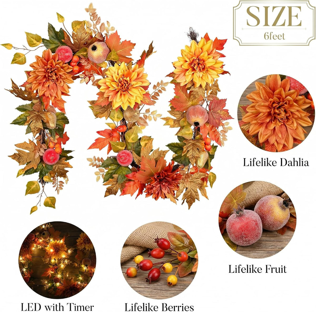 valery madelyn 6ft pre-lit fruits & dahlia fall, side view