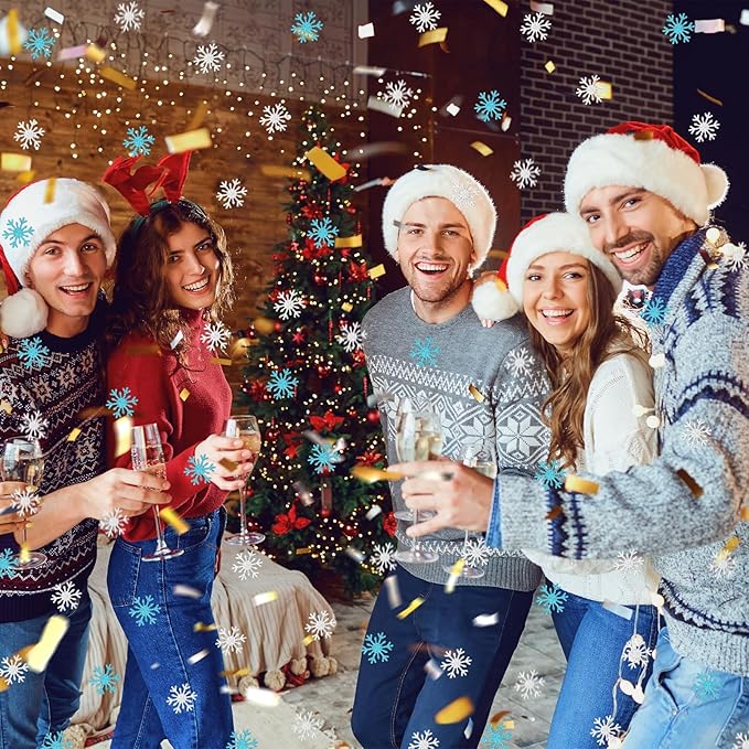 MARFOREVER Christmas Snowflake Glitter Confetti, Silver Blue Snowflake Confetti Snow Sprinkles Winter Wonderland Party Table Centerpiece for Wedding Supplies Christmas Party Decorations