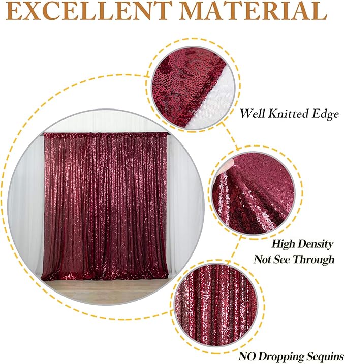 ShinyBeauty Burgundy Sequin Sparkling Backdrop 10x10FT | Photographic Glitter Fabric Backdrop for Wedding Birthday Baby Shower,Party Decor