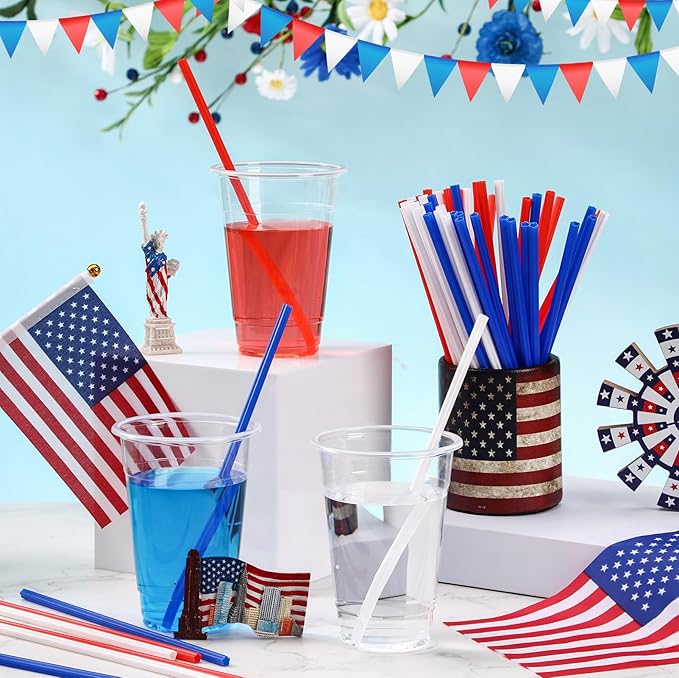 60 Pcs Plastic Straws Red Blue White Star Shaped Straws Patriotic Disposable Drinking Cute Straw for Veterans Day 4th of July Independence Day Party Beverage Cocktail Remembrance Supplies