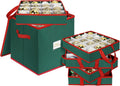 Christmas Ornament Storage Box Stores 64 Ornaments, with Adjustable Dividers, 4 Removable Trays, Dual Zippers, Non-Woven Christmas Ornament Organizer Holder, Christmas Ball Storage Container
