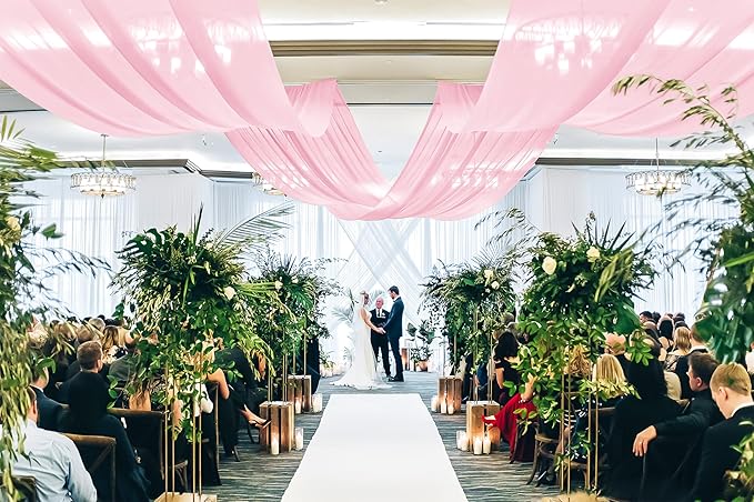 6 Panels Pink Ceiling Drapes for Wedding, 5ftx30ft Ceiling Drapes Cheesecloth Sheer Fabric Curtain Wedding Arch Draping Fabric Romantic Ceilings Decorations for Weddings Party Ceremony Stage