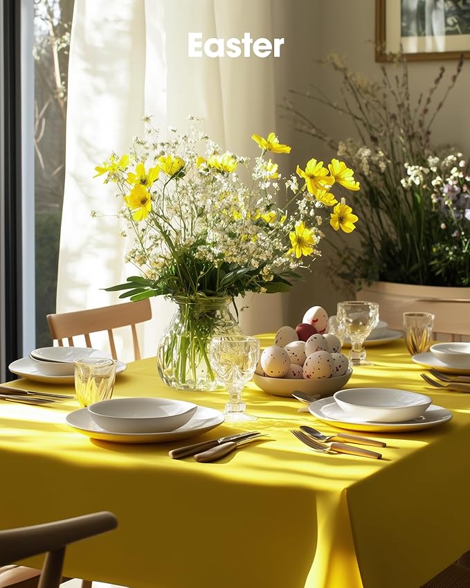Pureegg Plastic Table Cloth Disposable 10 Pack, 54 x 108 Inch Table Cloths, Easter Party, Decorative Tablecloths, Rectangle, Lemon, Pastel Plastic Cover, Leakproof & Sturdy, Yellow