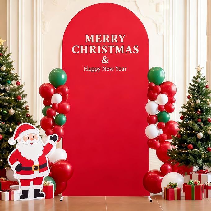 6.6FT Red Arch Cover - Polyester Fitted Wedding Arch Stand Covers Round Top Chiara Arch Backdrop Cover for Birthday Party Banquet Photo Background Decoration
