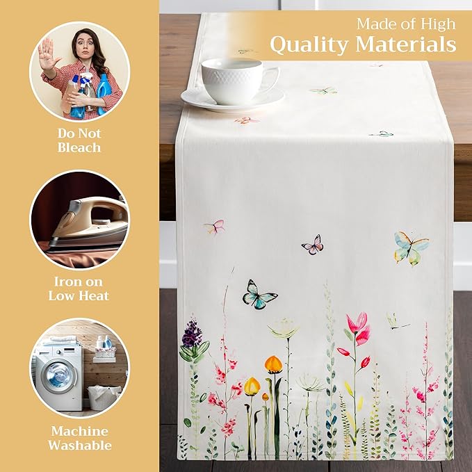 Maison d' Hermine Table Runner 100% Cotton Double Layer Table Runners 72 inches Long Decorative for Home Kitchen Dining Party Wedding Bridal Shower Spring Summer (Botanical Fresh, 14.50" x 72")