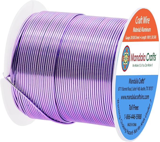 Mandala Crafts 20 Gauge Anodized Aluminum Craft Wire for Jewelry Making - 100 FT Colored Flexible Lavender Wire - Bendable for Bonsai Armature Crafting Sculpting