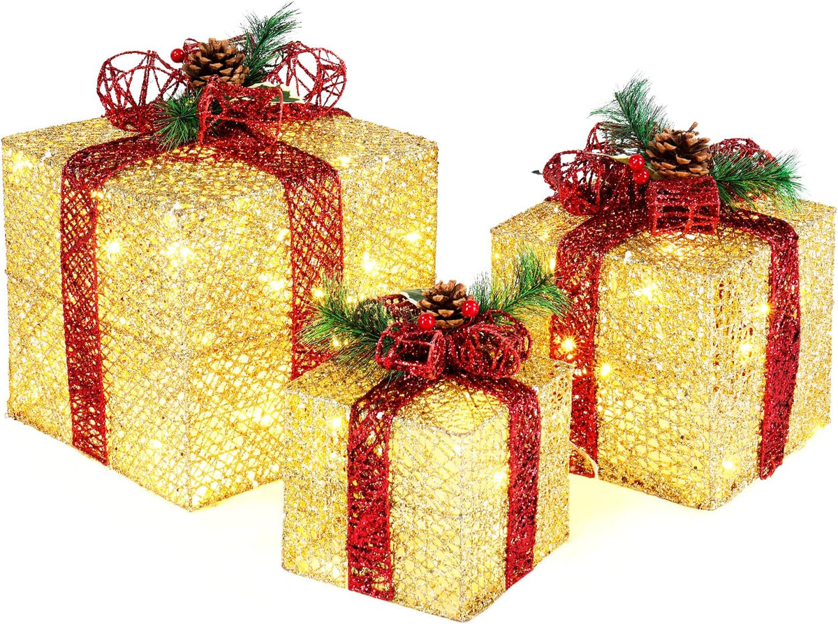 vingli christmas lighted gift boxes set of 3, main product view