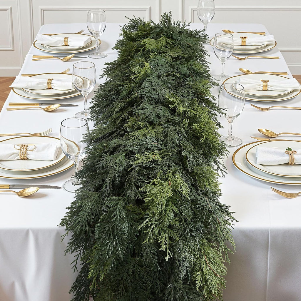 shareconn 9ft artificial real touch christmas cedar garland, side view