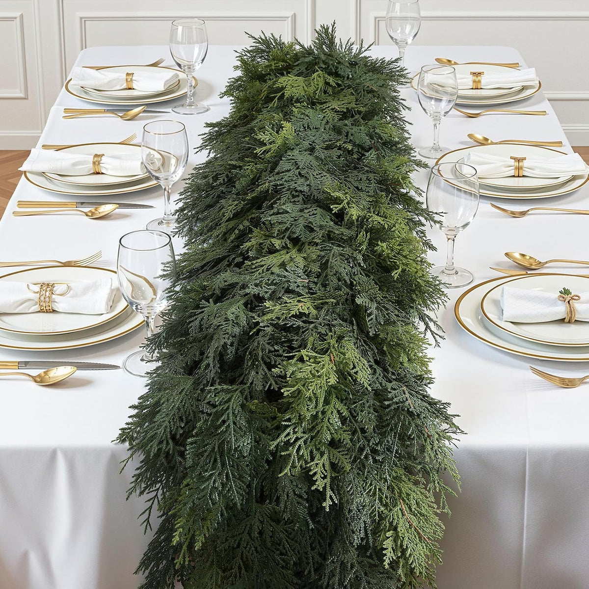 shareconn 9ft artificial real touch christmas cedar garland, side view