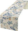 Floral Table Runner,Sketch Birds and Flowers Summer Table Runner Kitchen Dining Table Decoration for Home Party Decor 13x72 Inch