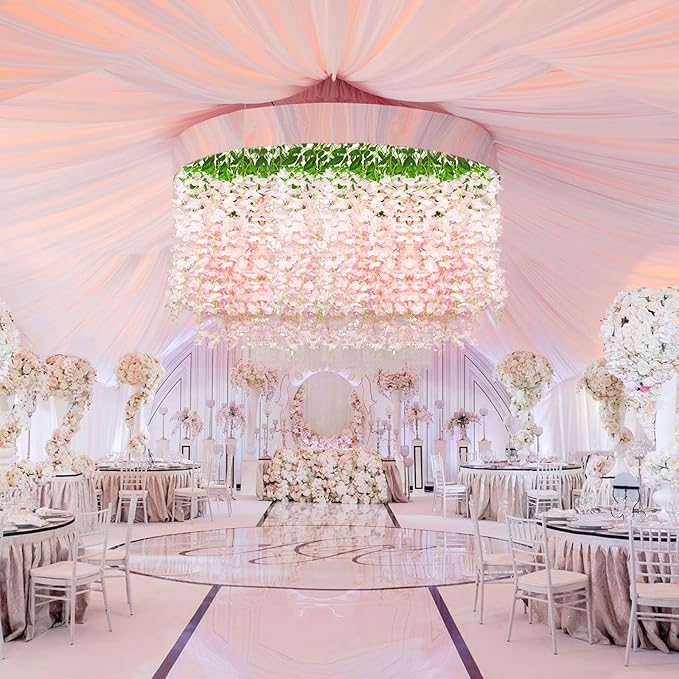 24 Pack Light Pink Wisteria Hanging Flowers, 3.4 Ft Fake Hanging Flowers, Artificial Wisteria Garland Vines for Wedding Room Backdrop Outdoor Patio Garden Decoration
