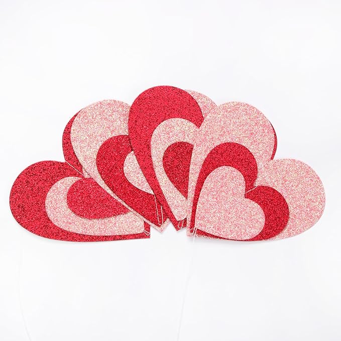 Red Pink Party-Decoration Heart Garland - 40ft Galentines Hanging Paper Streamers, Proposal Anniversary Romantic Birthday Baby Shower Rustic Wedding Hanging Ornaments Decor Hugfond
