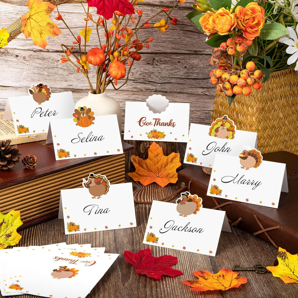 60 Pcs Thanksgiving Name Cards for Table, Turkey Thanksgivings Place Cards, Fall Place Cards for Thanksgivings Dinner Party Decoration, Thanksgiving's Place Settings Size 3.5*2.2 inches (Thanksgiving)
