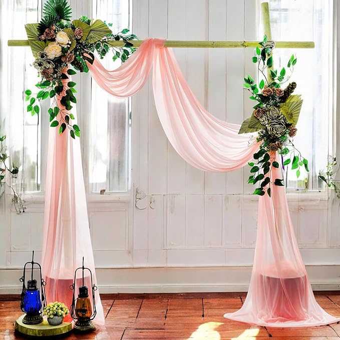 MDS Halloween Chiffon Draping Fabric - 2 Panel, 30" Wide x 100ft Long - Sheer Spooky Arbor & Canopy Drapery for Haunted House Backdrops, Party Ceilings, DIY Costumes & Themed Events - Peach