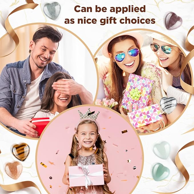 Nuenen 24 Pcs 1 Inch 25mm Natural Heart Shaped Stones Crystals and Gemstones Worry Stones Bulk Love Crystals Set Heart Shaped Rocks Pocket Palm Stone for Stress Reiki Balancing Home Decoration Yoga