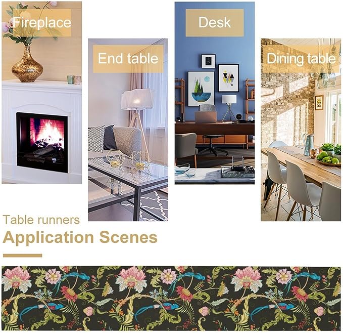 Floral Butterfly Table Runner Seasonal Spring Flower Bird Table Decoration Table Runner for Home Party Decoration 13x108 Inch