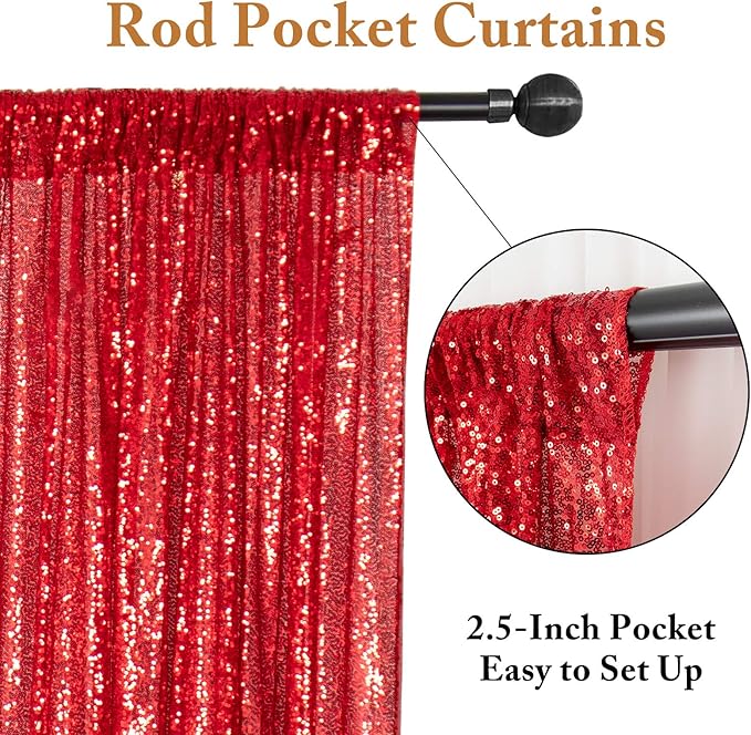 ShinyBeauty Sequin Backdrops 4 Pieces Red Sequin Curtains for Backdrop Panels Photograph Background Shimmer Christmas Backgrounds Birthday Party Decor (2Ftx8Ft)