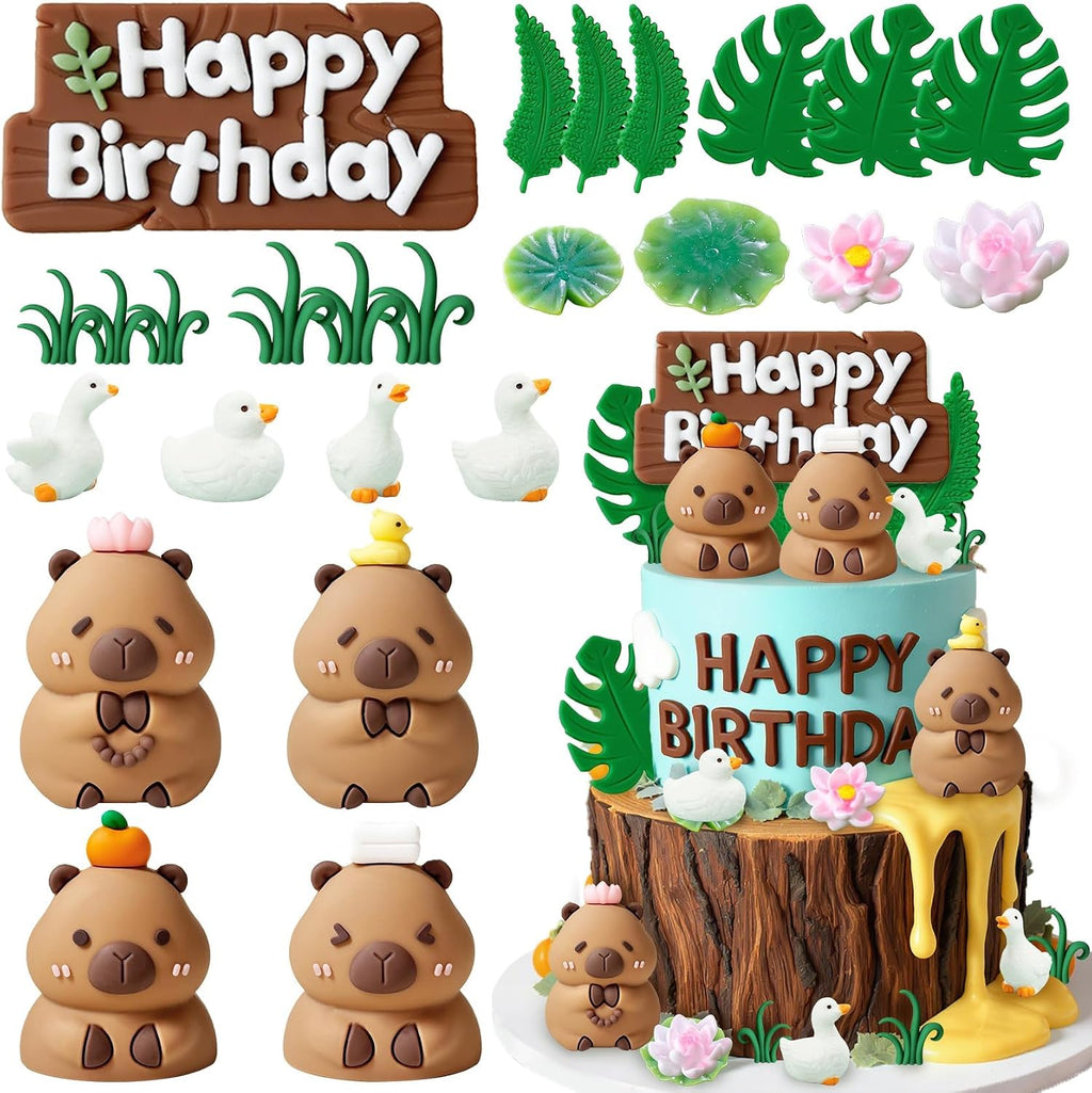 Knana 25Pcs Capy Cake Toppers Capy Figurine Birthday Cake Decorations with Duck Cake Topper for Capy Baby Shower Birthday Party Supplies