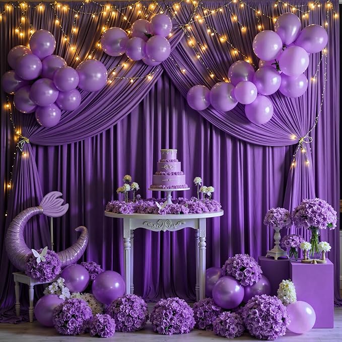 40 ft x 10 ft Wrinkle Free Purple Backdrop Curtain for Parties, 5ft x 10ft 8 Panels Polyester Purple Photo Backdrop Drapes for Wedding Birthday Party Baby Shower Fabric Photo Curtains for Mermaid