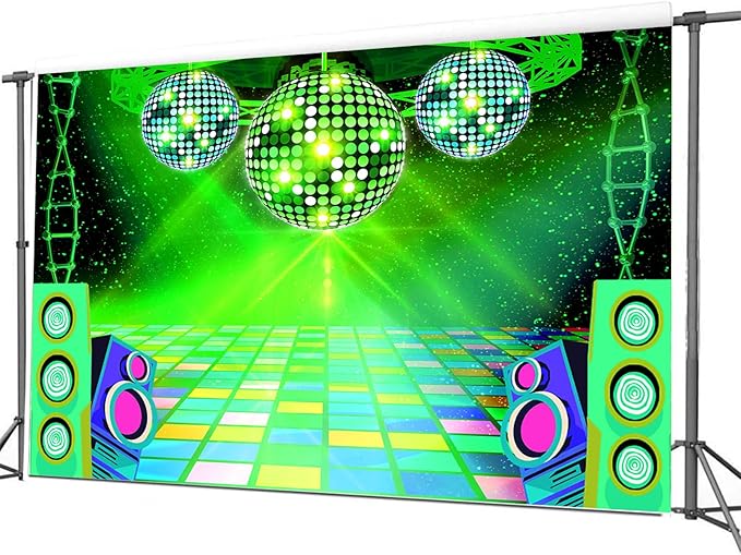 Dance Party Backdrop Retro 80s 90s Theme Stage Dance Ball Music Birthday Party Decoration DJ Photography Background 5 x 3 ft for Baby Shower Picture Photo Shoot Polyester Fabric,Purple