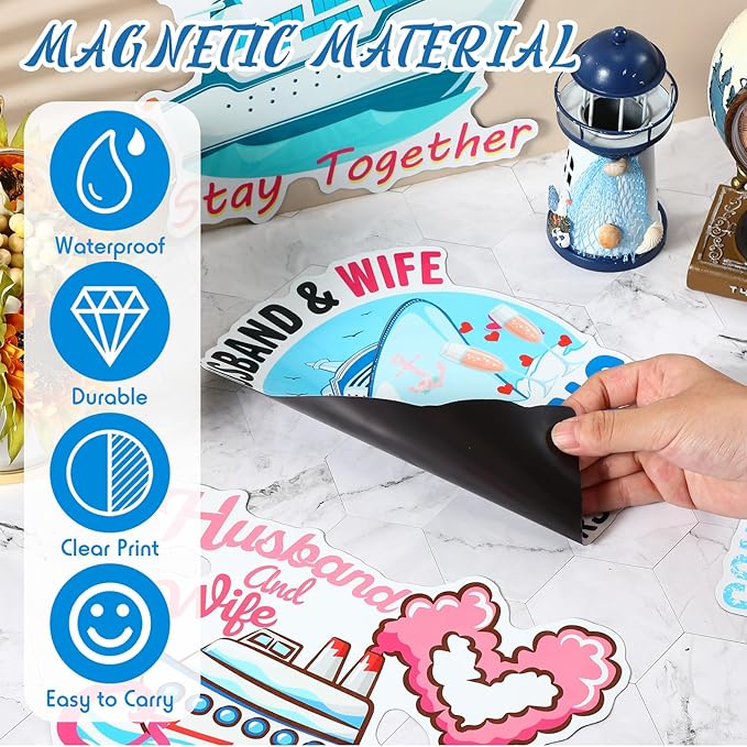 Hoteam 4 Pcs Couples Cruise Door Decorations Magnetic Husband and Wife Cruise Ship Door Funny Waterproof Nautical Magnets for Carnival Cabin Stateroom Fridge Car