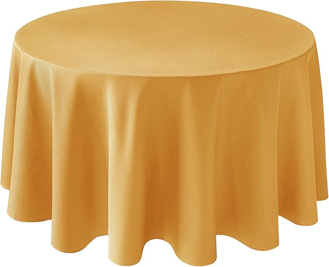 Biscaynebay Fall Tablecloth Textured Fabric Round Tablecloths 70", Fall Gold Thanksgiving Autumn Harvest Water Resistant Fabric Tablecloths for Kitchen, Dining, Wedding, Parties Machine Washable