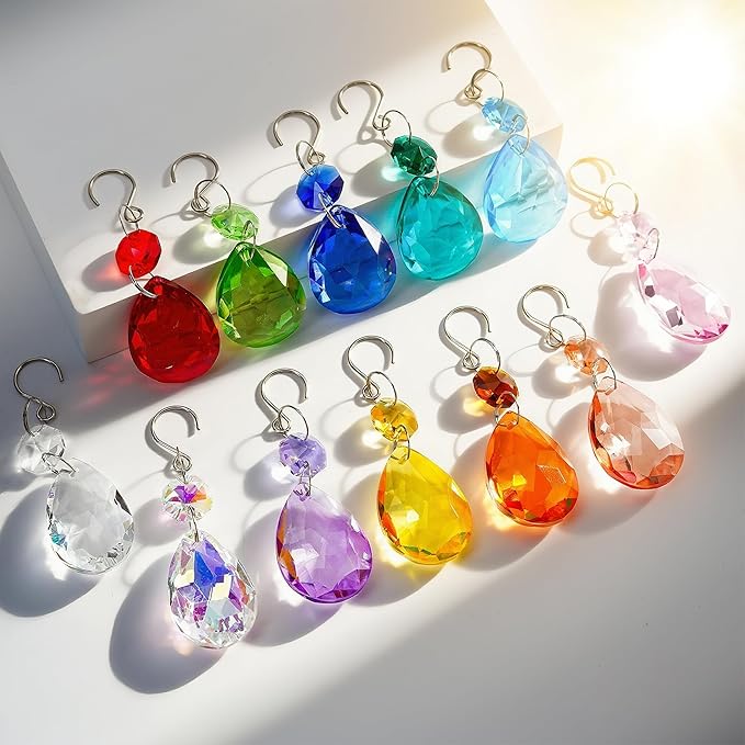 H&D HYALINE & DORA 3Inch Crystal Suncatcher Bauhinia Prisms Pendants 10Pcs Chandelier Crystals Replacement Hanging Sun Catcher Beads for DIY Arts Crafts Decor (Yellow)