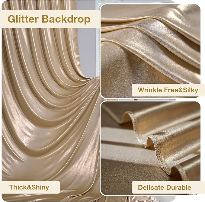 20x10 ft Gliiter Champagne Backdrop Curtain for Parties, Wrinkle Free Thick Fuchsia Sequin Backdrop, 4 Panels 5x10ft Shimmer Photo Backdrop Drapes for Wedding Birthday Photography Background