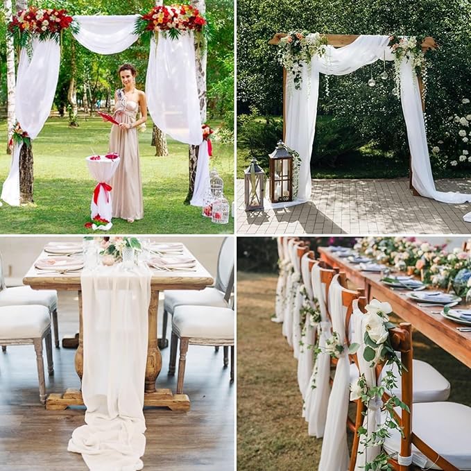 6 Panels White Wedding Arch Drapery 28" x 20Ft Weddings Arch Draping Fabric Chiffon Fabric Drape Sheer Backdrop Curtain for Wedding Party Swag Ceremony Birthday Arbor Drapery Reception Ceiling Décor