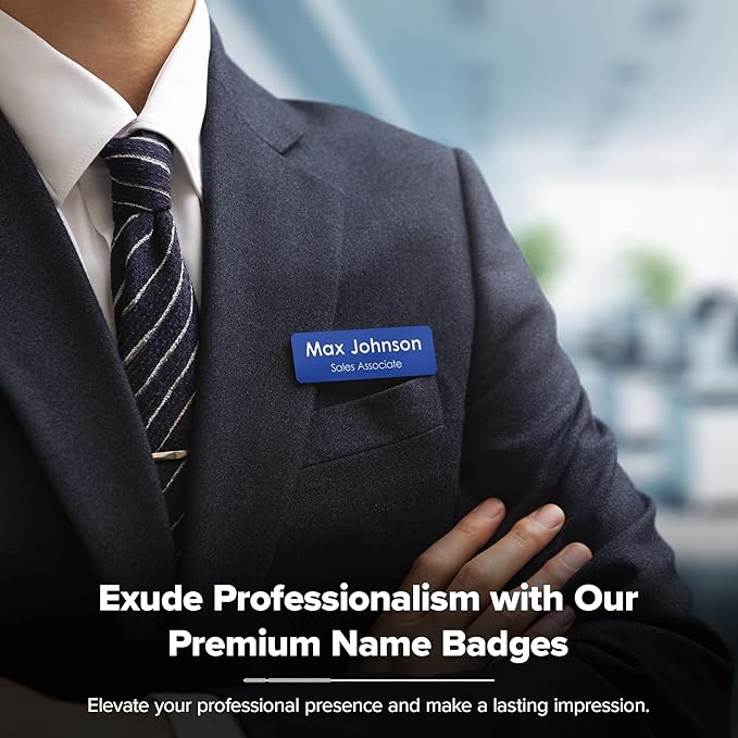 Name Tag, Magnetic Blue and White Name Tags, Personalized Name Tags, 1x3 Inches, Durable Engravable Impact Material, Made in The USA by My Sign Center