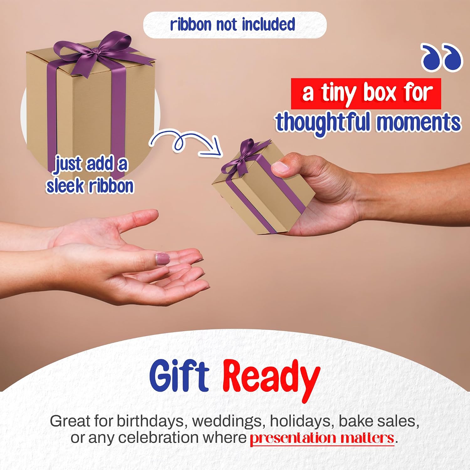 MT Products Tuck Top Kraft Paperboard Gift box 3" x 3" x 4" - Gift Boxes with Lids - Pack of 500