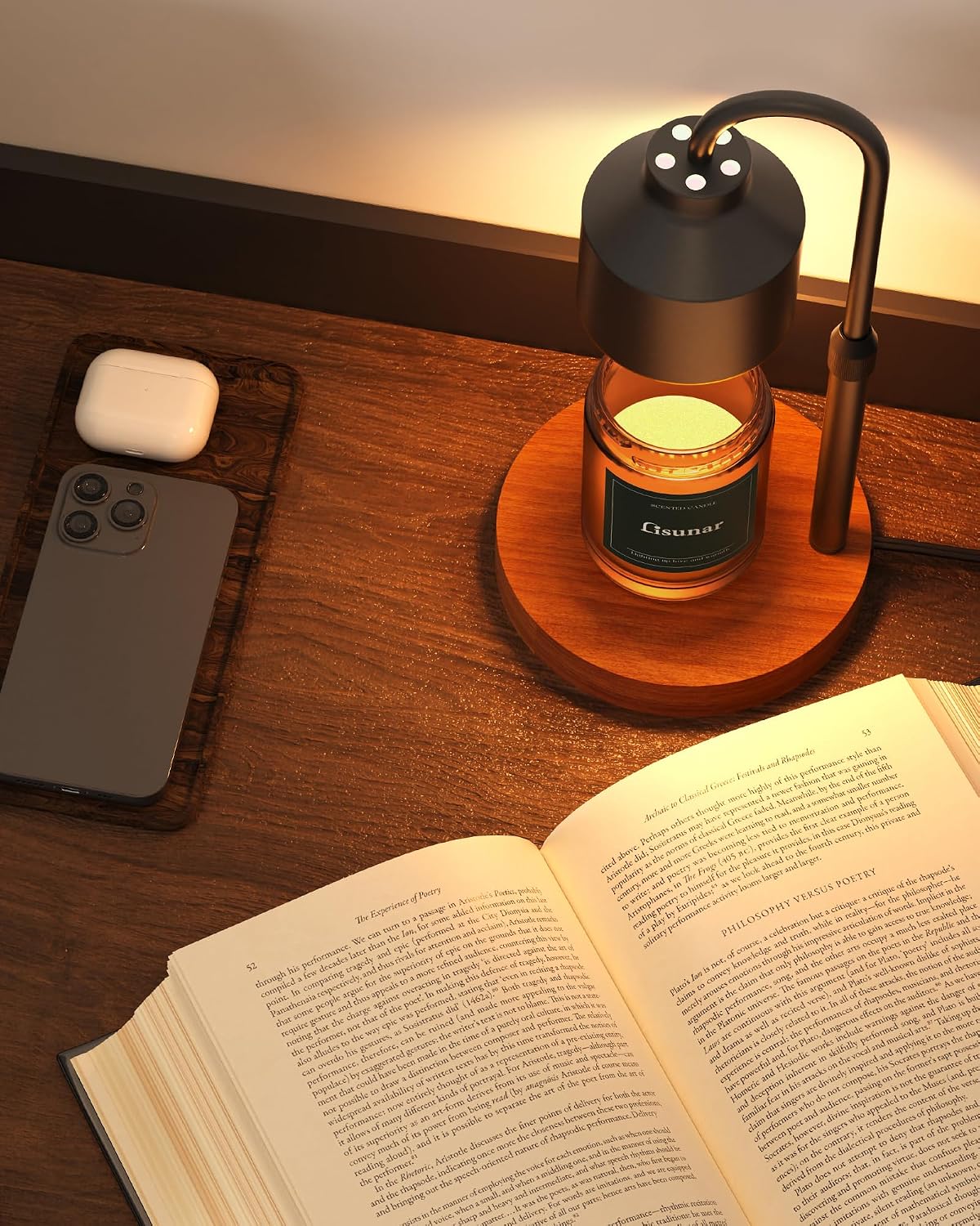 LISUNAR Electric Candle Warmer Lamp Black, Candle Lamp Warmer with Timer, Wax Warmer Lamp for Jar Candles, Adjustable Height Candle Light Warmer with 2 Bulbs