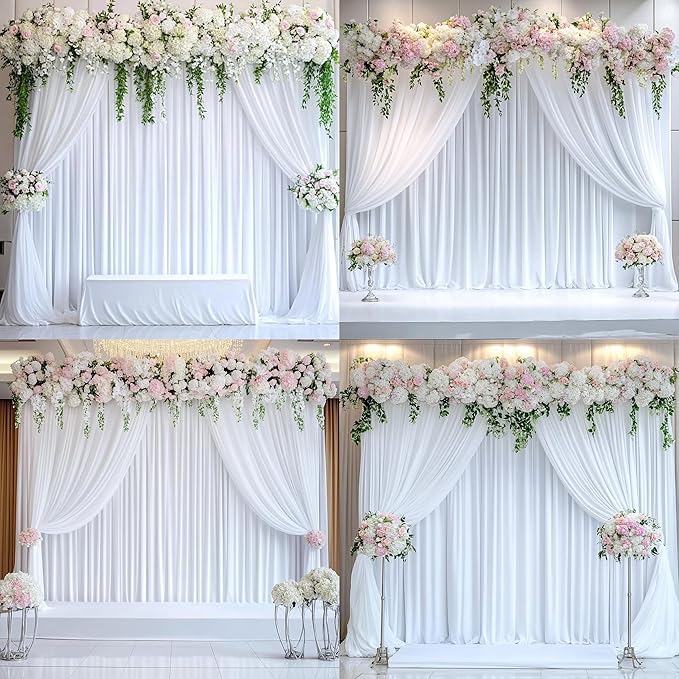 40 ft x 8 ft White Backdrop Curtain Drapes for Wedding Parties, 8 Panels 5 ft x 8 ft Wrinkle Free Polyester Photo Backdrop Drapes for Birthday Party Baby Shower Backdrop Stand