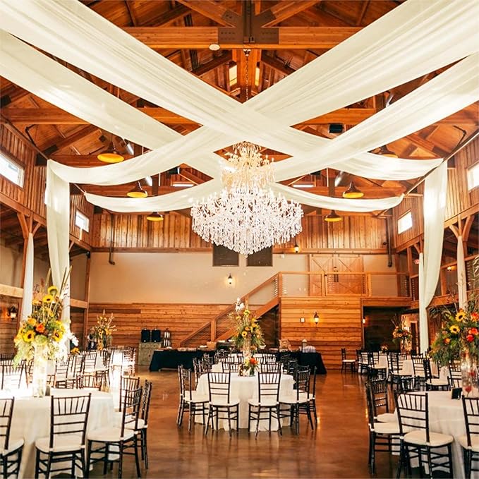 6 Panels Ivory Ceiling Drapes, 5ftx20ft Ceiling-Drapes Wedding Arch Draping Fabric Cheesecloth Sheer Curtain Romantic Decorations for Wedding Party Banquet Ceremony Stage