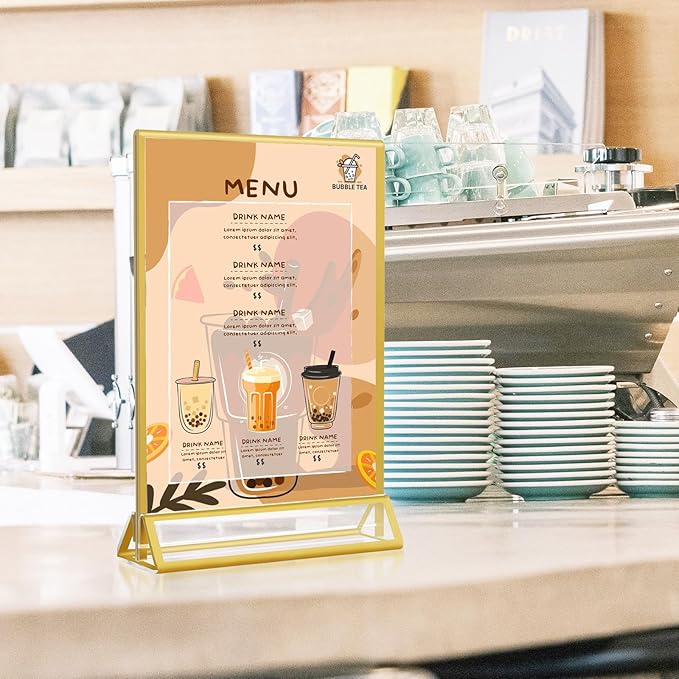 Acrylic Gold Sign Holders 4x6, 12 Pack Wedding Gold Table Number Holders, Double Sided Photo Display Picture Frame Paper Stand, Clear Flyer Stand Menu Holder for Wedding, Home, Party, Restaurant