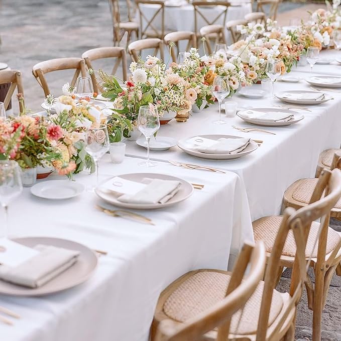 sancua 8 Pack White Tablecloth 60 x 120 Inch, Rectangle Table Cloth for 8 Feet Tables - Stain and Wrinkle Resistant Washable Polyester Table Cover for Dining Tables, Buffet Parties and Camping