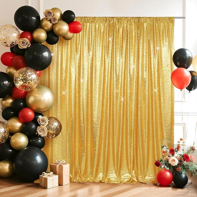 SquarePie Sequin Backdrop Curtain Less See Through Background for Wedding Party 6FT x 6FT Gold