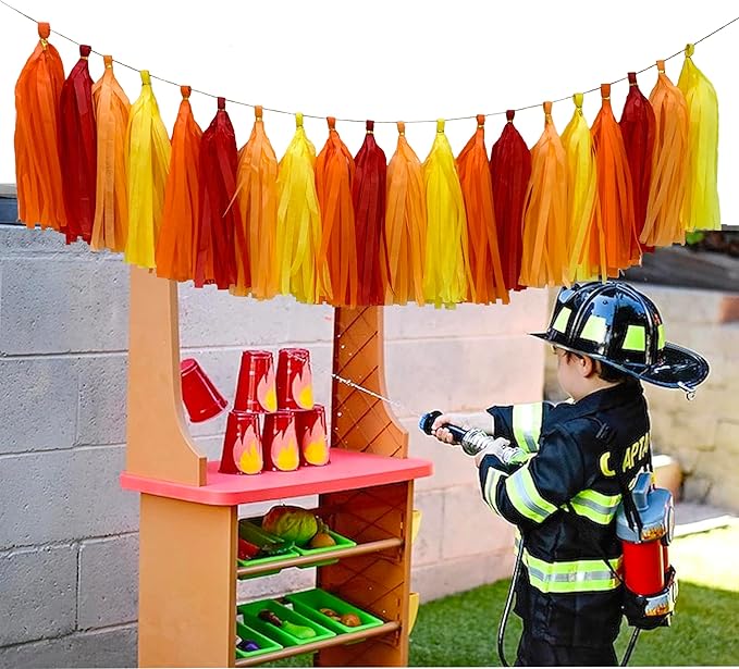 Red Orange Yellow Tissue Paper Tassel Garland,Tissue Tassel Banner for Party Decorations,Pack of 20