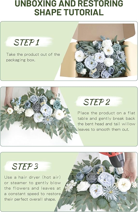 Faux Flower Swag Set of 2 for Wedding Welcome Signs Floral Swag Wedding Reception Ceremony Signs Decor (Blue)
