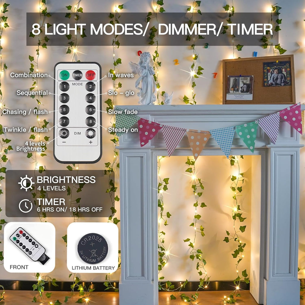 suddus Vine Lights for Bedroom 200 LED Ivy Curtain Lights Remote6.5x6.5ft | Ivy Curtain Lights, Remote Control, Indoor Outdoor Decor, For Bedroom Dorm Wedding Party Wall
