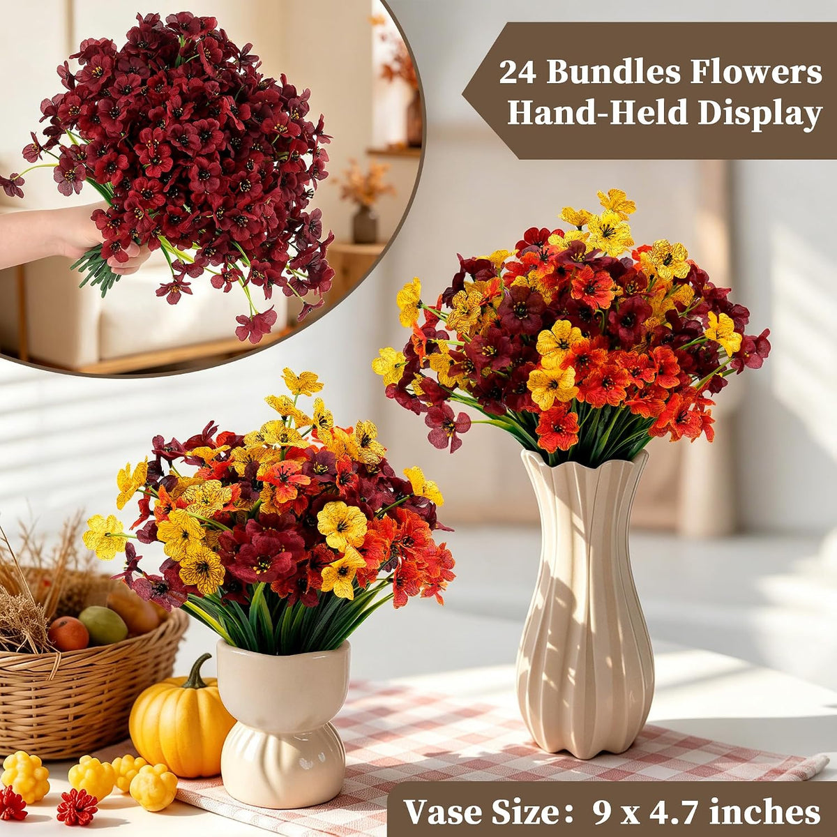 coloplay 24 bundles burgundy artificial flowers for outdoors, side view