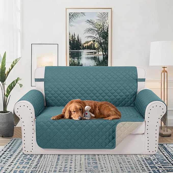 Reversible Loveseat Sofa Covers Couch Cover Furniture Protector(Loveseat Small,Blue/Beige)