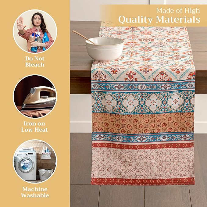 Maison d' Hermine Table Runner 100% Cotton Double Layer Table Runners 108 inches Long for Thanksgiving Christmas Decorations Home Kitchen Dining Party Wedding (Romane, 14.5" x 108")